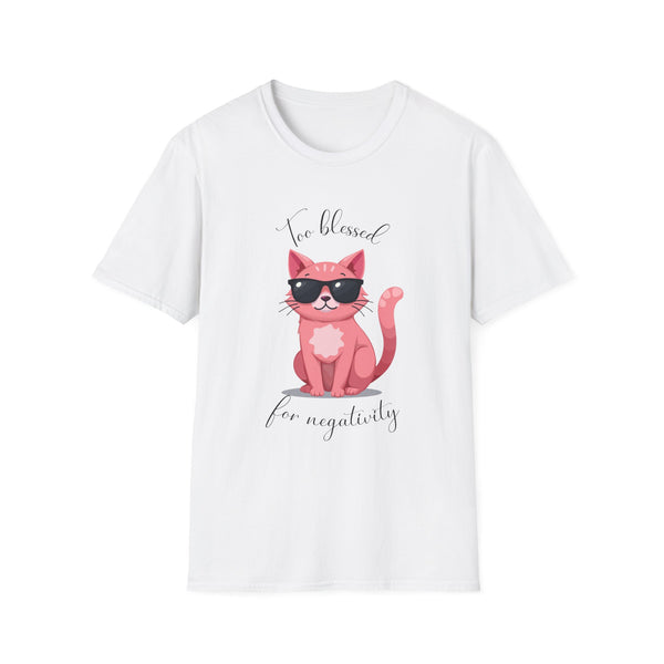 Cool Cartoon Cat T-Shirt - Too Blessed for Negativity
